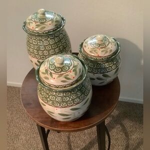 Temptations by Tara Old World Green and White Canister Set (Set of 3)
